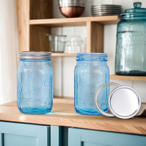 Wellife blue mason jar decorative display for home decor.