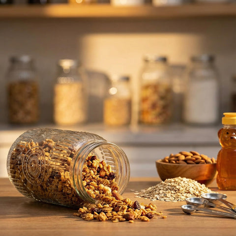 Wellife wide-mouth jar holds snacks and candies with easy access from the bottom