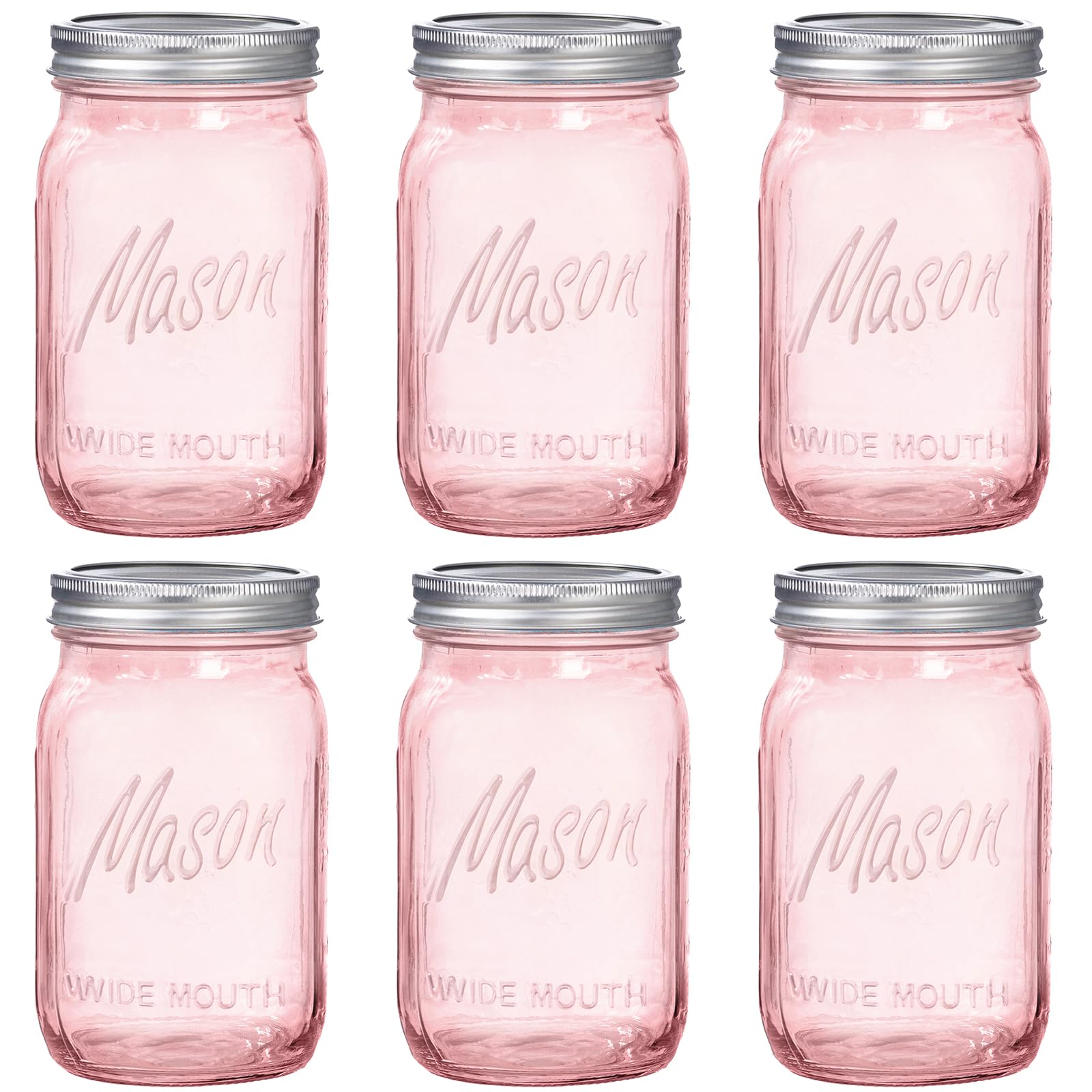 Wellife pink mason jar 32oz front view ideal for pantry organization and safe storage.