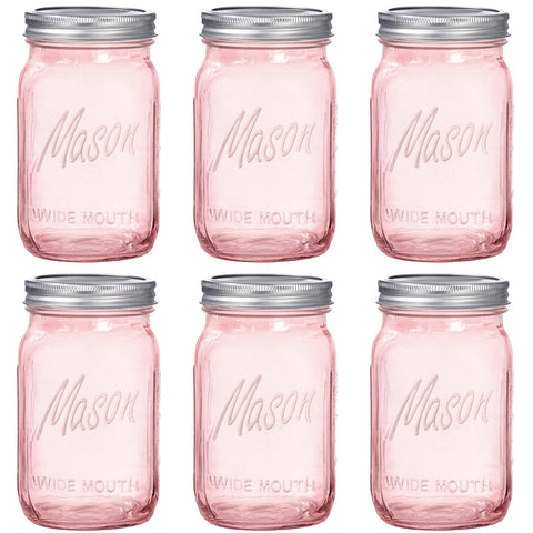 Wellife pink mason jar 32oz front view ideal for pantry organization and safe storage.