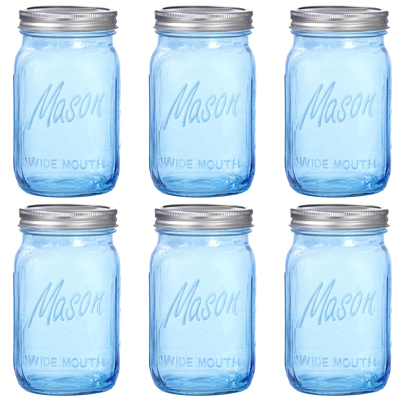 Wellife wide-mouth 32 oz blue jar front view for storage.