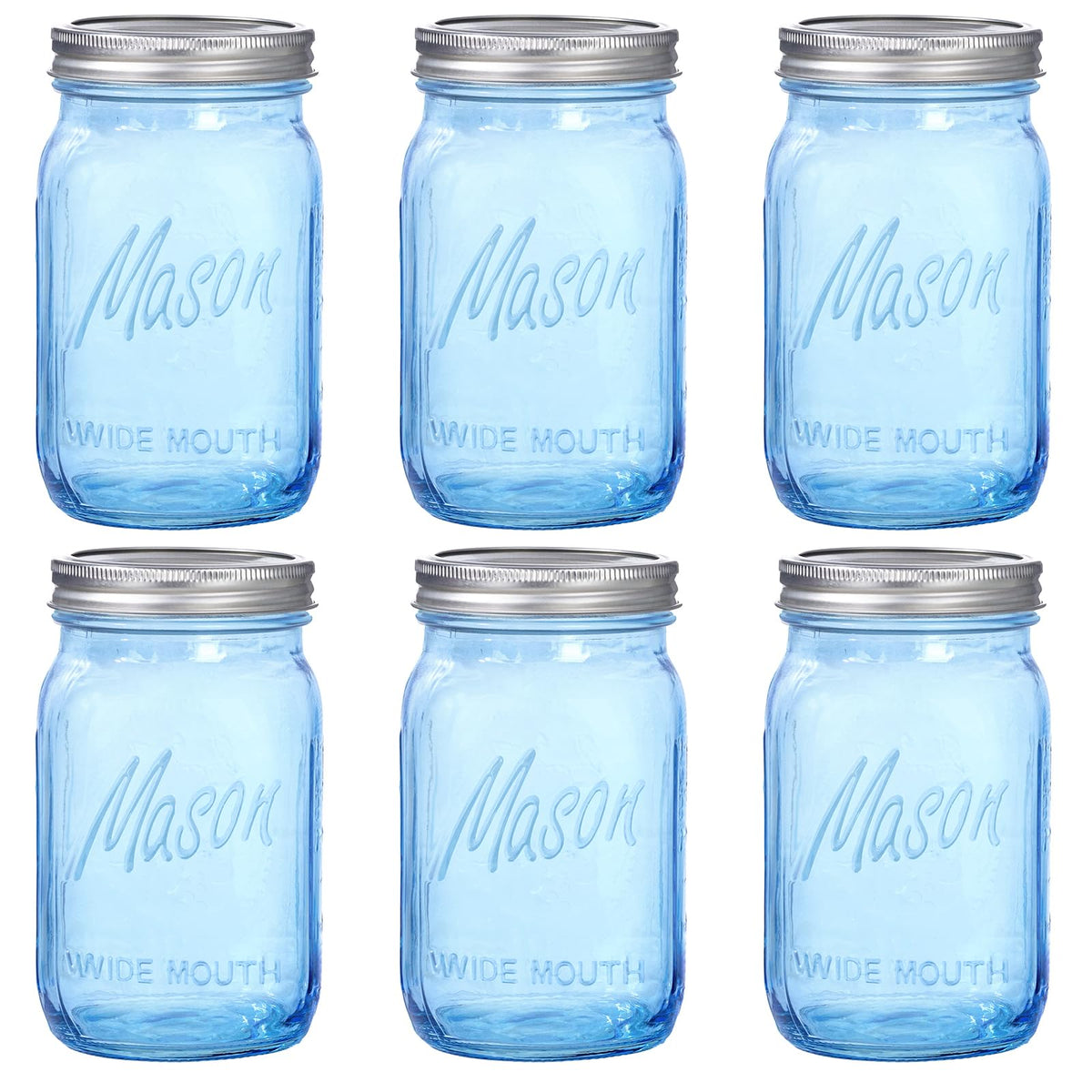 Wellife wide-mouth 32 oz blue jar front view for storage.
