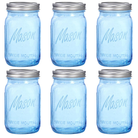 Wellife wide-mouth 32 oz blue jar front view for storage.