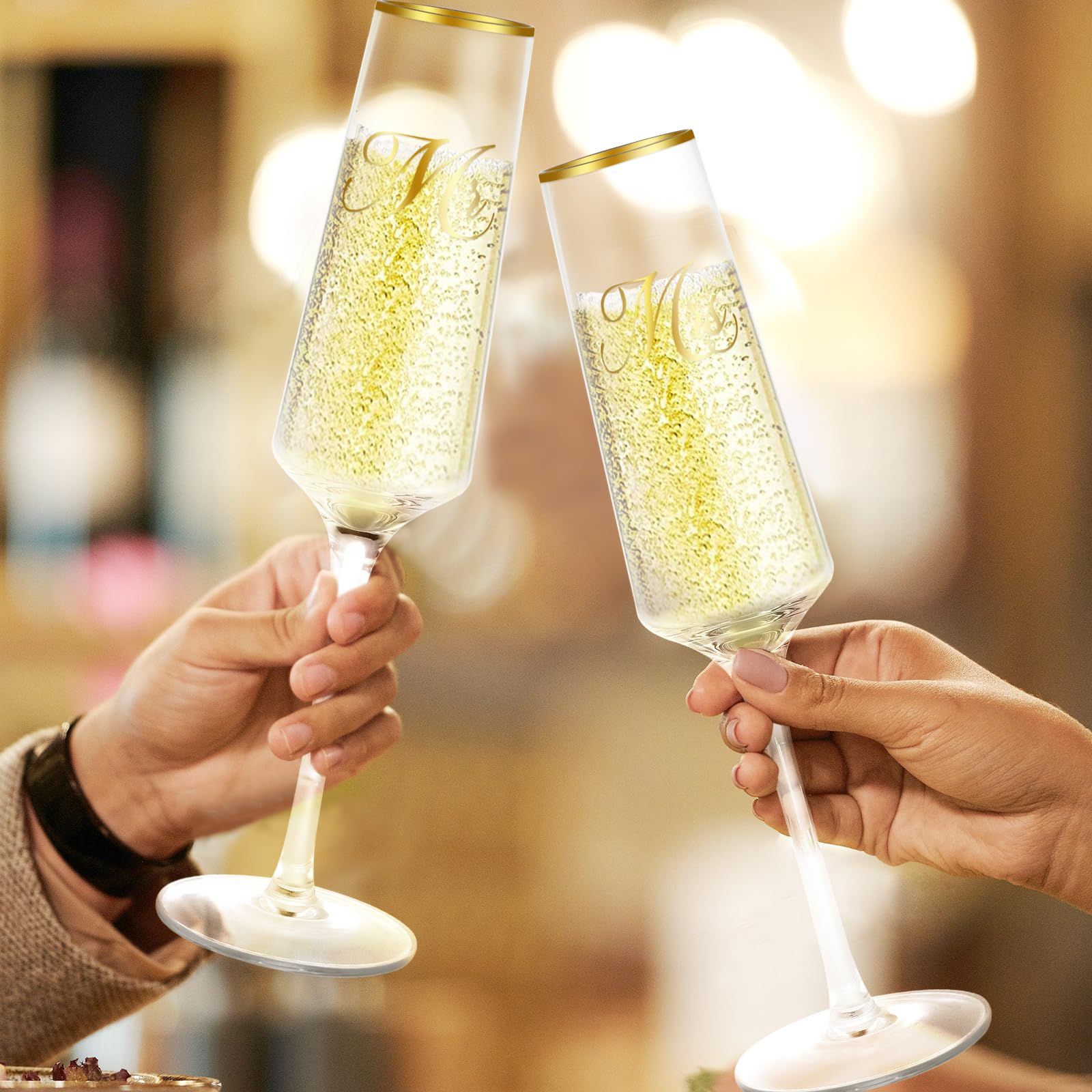 Wells engraved Mr and Mrs champagne glasses perfect wedding gift