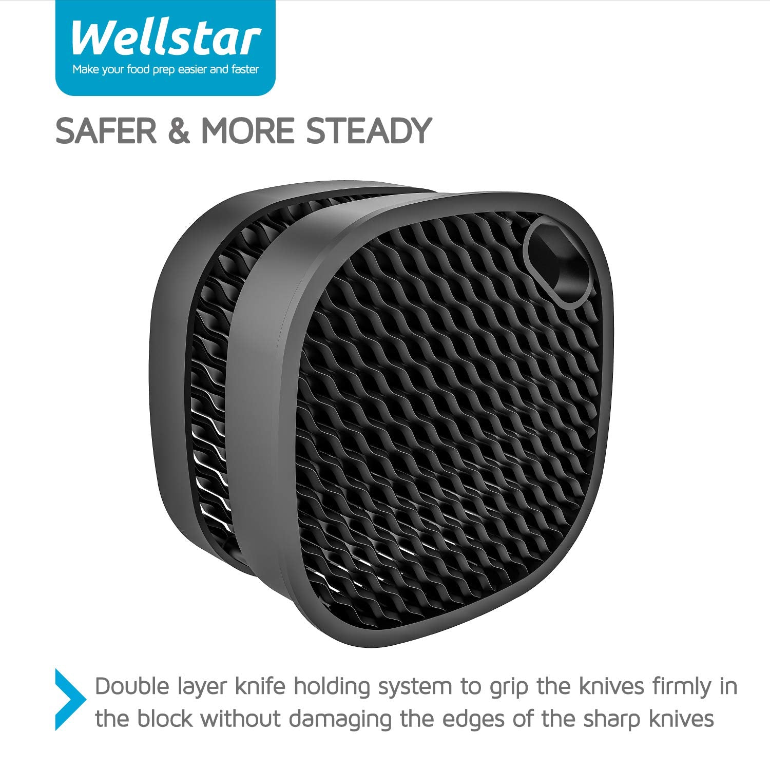 Wellstar knife block with detachable top for easy cleaning and drying after use.