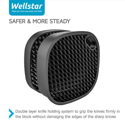 Wellstar knife block with detachable top for easy cleaning and drying after use.