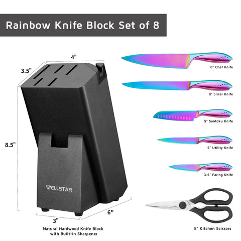 Wellstar Rainbow built-in sharpener in the block for quick edge touch-ups.