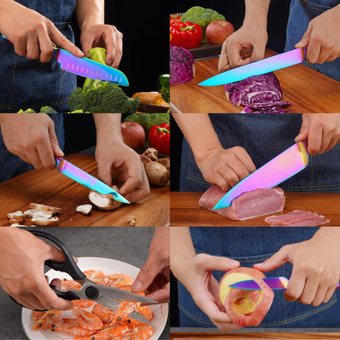 Wellstar Rainbow Santoku knife ideal for mincing and chopping herbs.