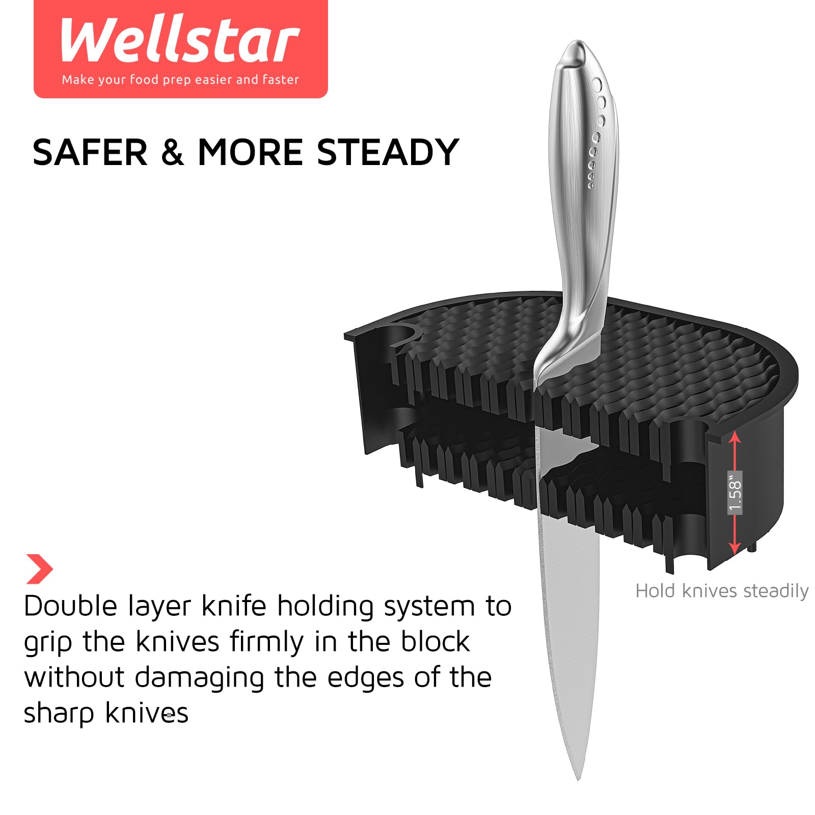Wellstar universal knife block base with detachable top is easy to clean.
