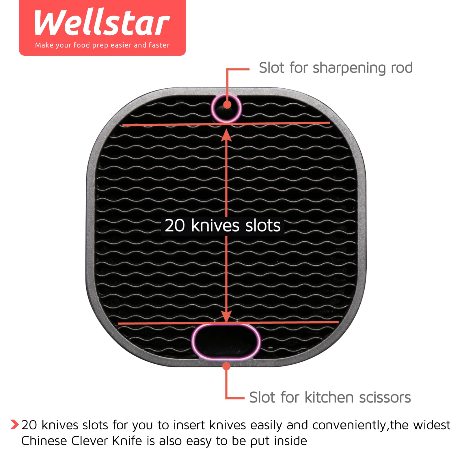 Wellstar knife block bottom design includes drain holes to dry thoroughly.