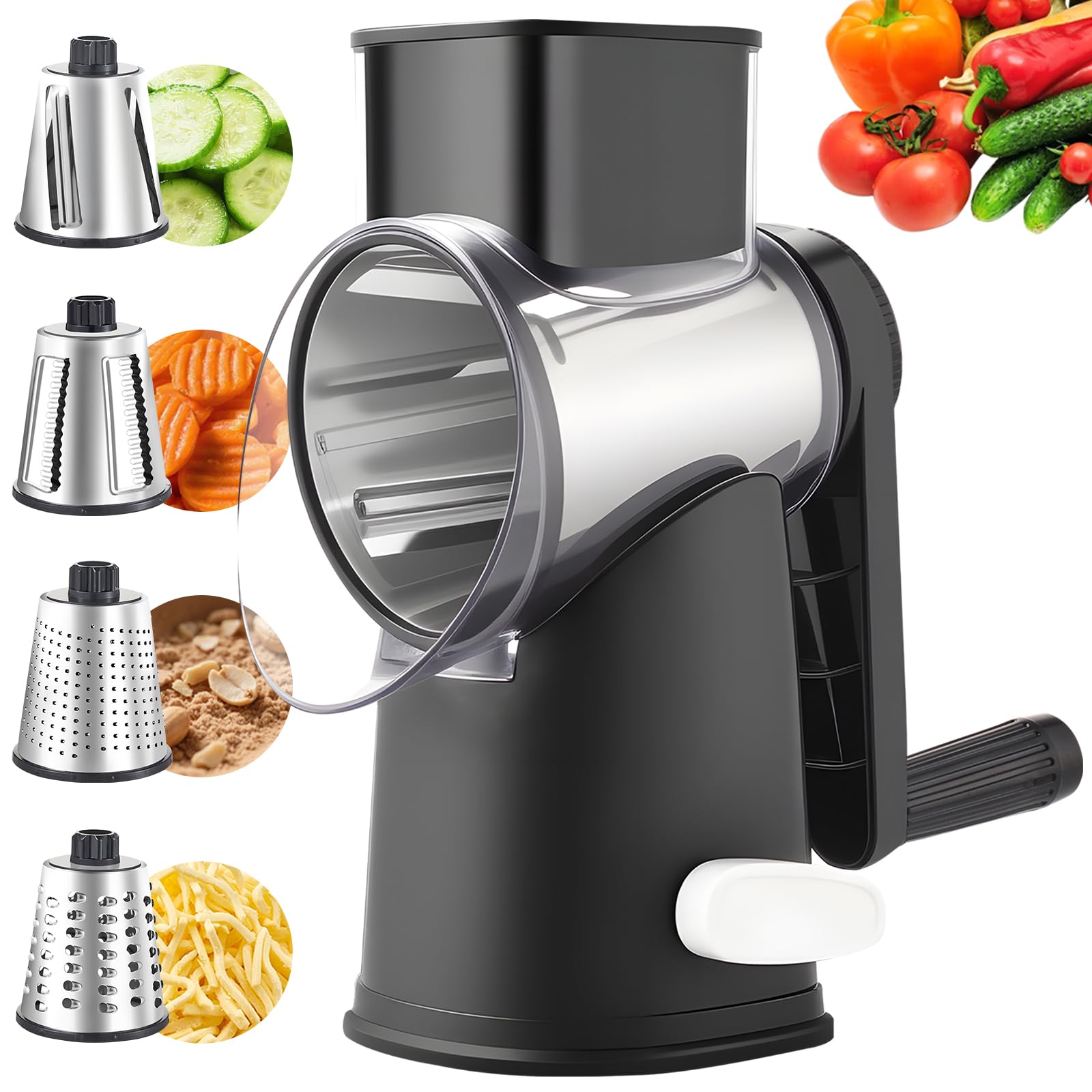 Weltonhm rotary cheese grater handle for fast, mess-free shredding.