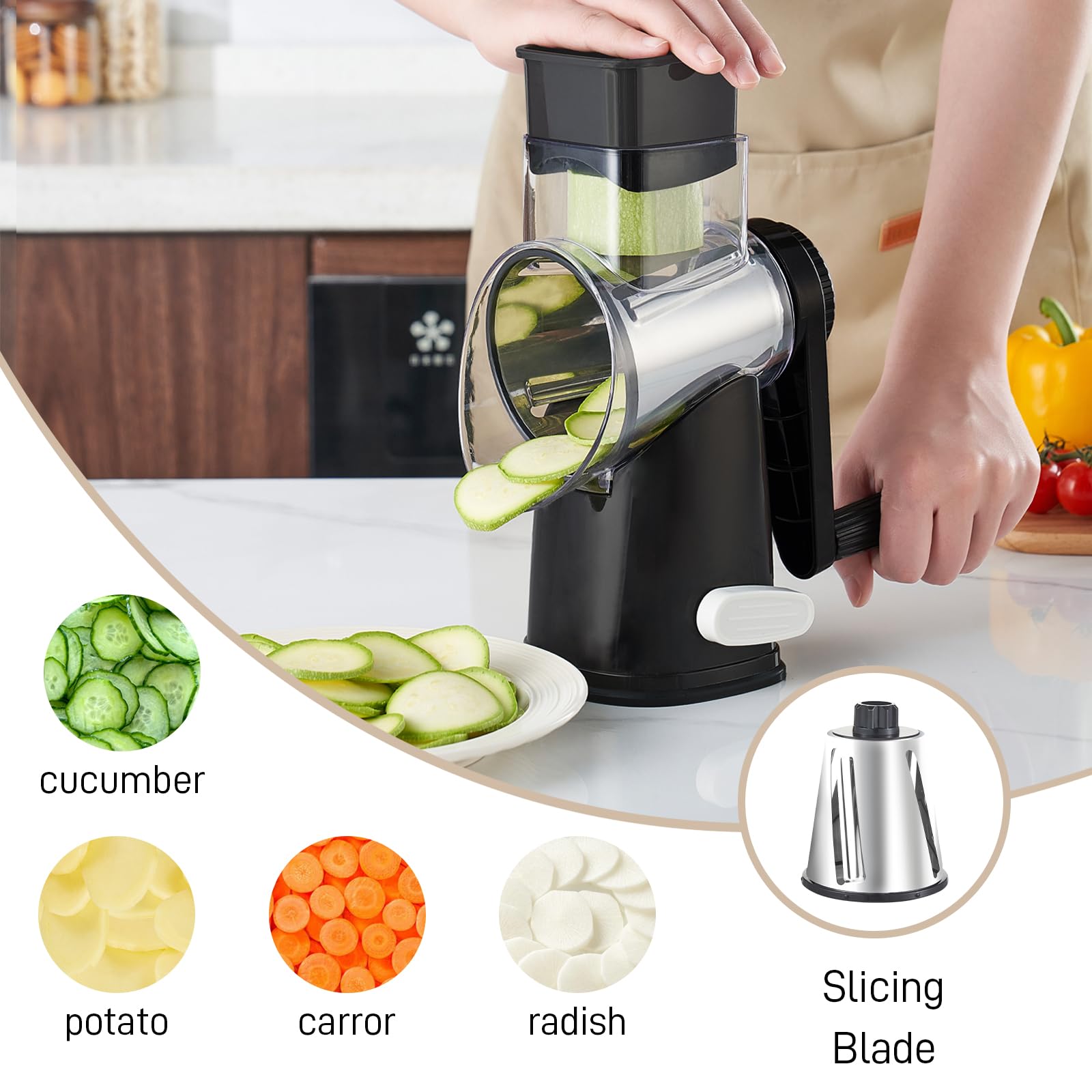 Weltonhm suction base holds fast on countertops for stable grating.