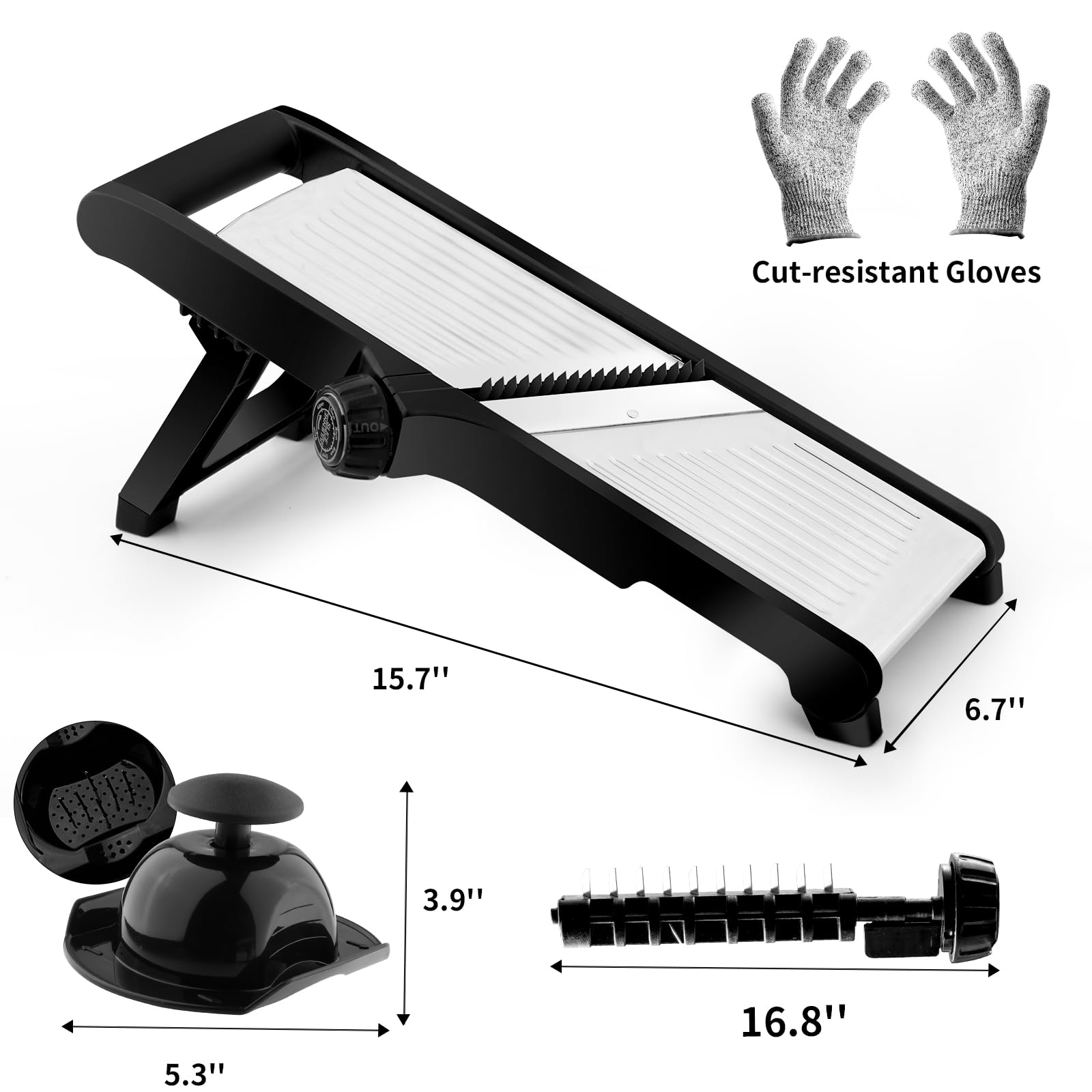 Weltonhm adjustable thickness dial enables one to nine millimeters of precise slices.