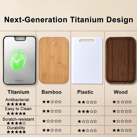 WENGTY Titanium Cutting Board close-up highlights durable titanium surface.