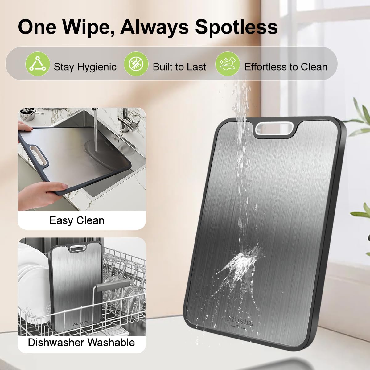 WENGTY Titanium Cutting Board hanging design saves kitchen space.