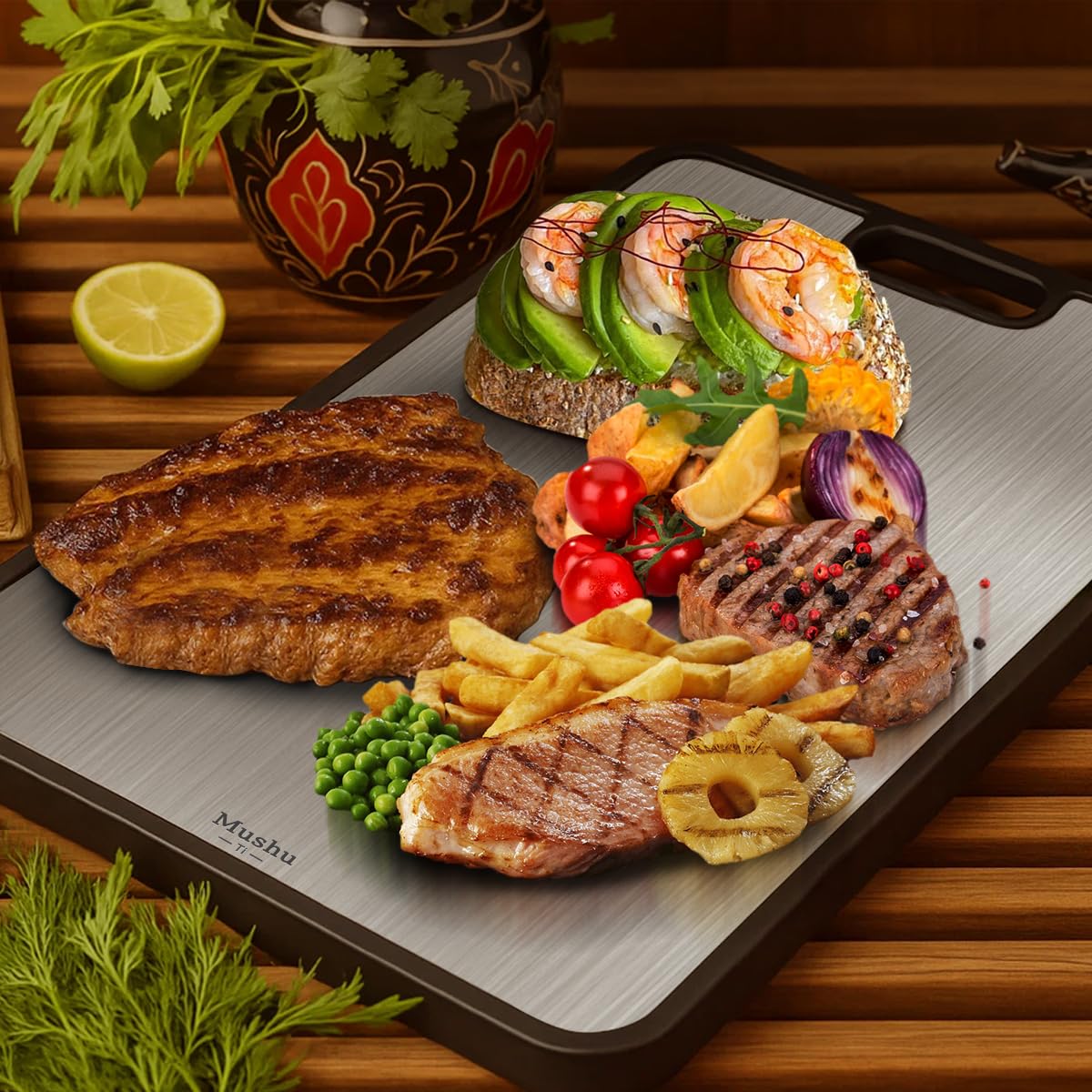 WENGTY Titanium Cutting Board smooth surface ideal for precise slicing.