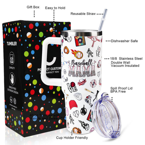 WENININOK Baseball Mom 40oz tumbler lid and straw for spill-proof sipping anywhere.