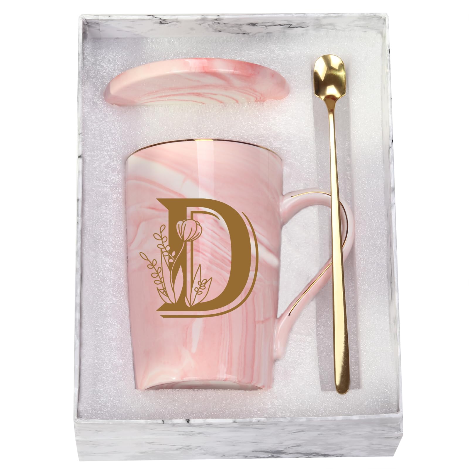 WENSSY Letter D Flower Mug front view with floral initial for daily use.