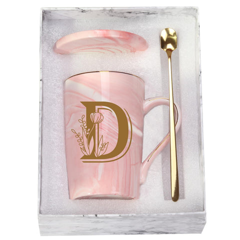 WENSSY Letter D Flower Mug front view with floral initial for daily use.