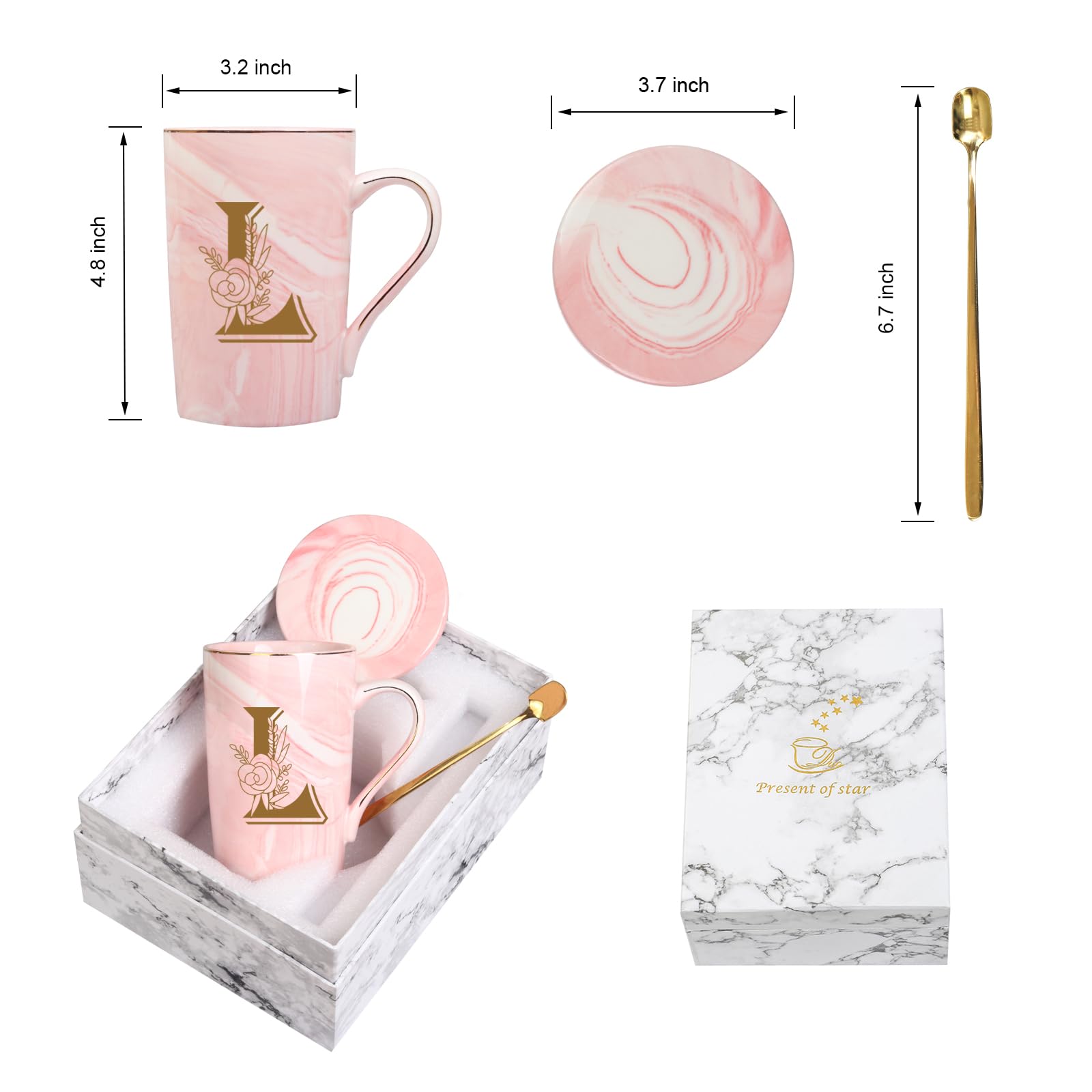 WENSSY Letter L mug with flower in pink, dishwasher-safe design