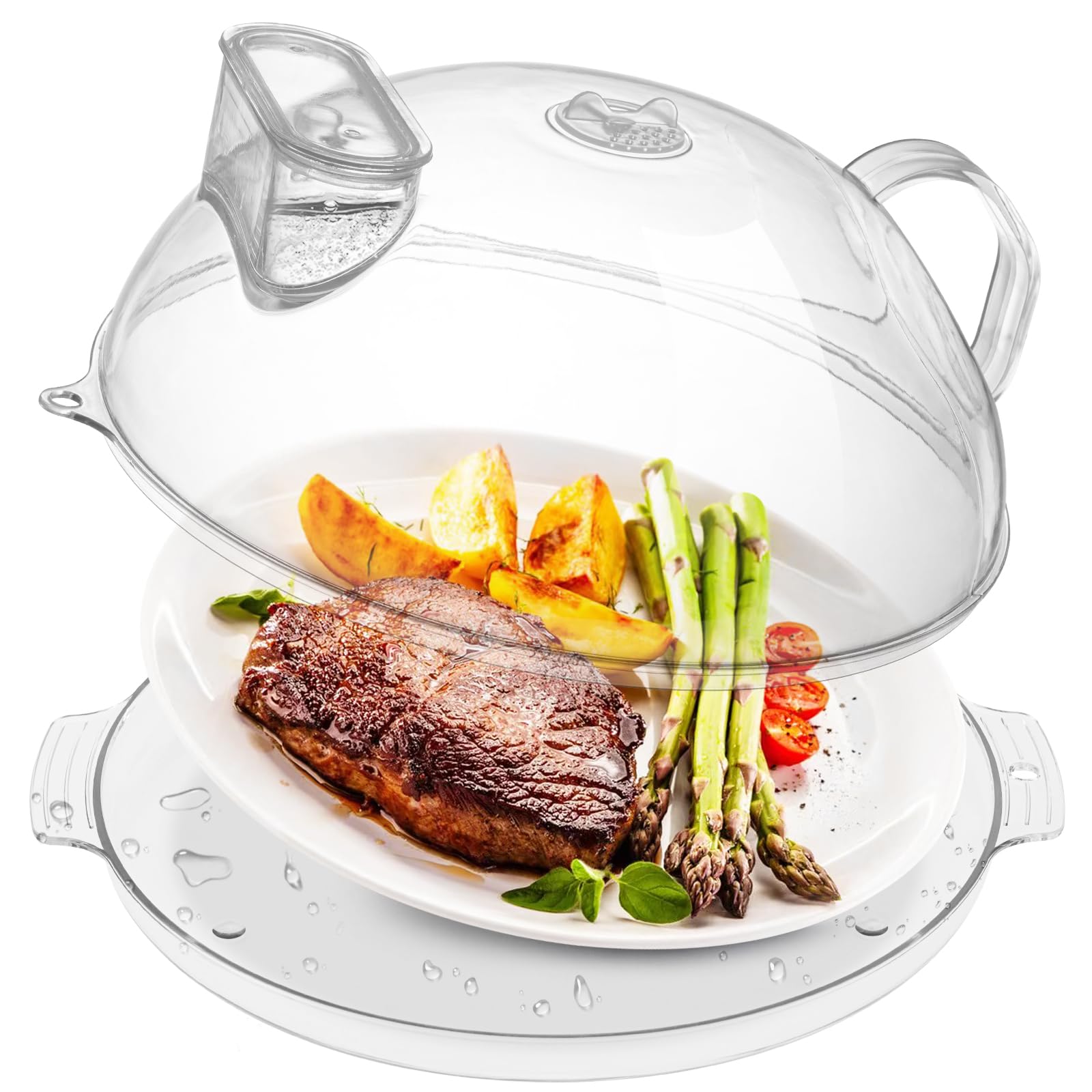WENWELL microwave cover with water steamer for moisture-aware reheating.
