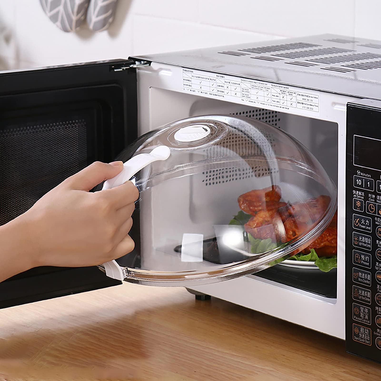 WENWELL microwave splatter cover with clear lid and handle for mess-free heating