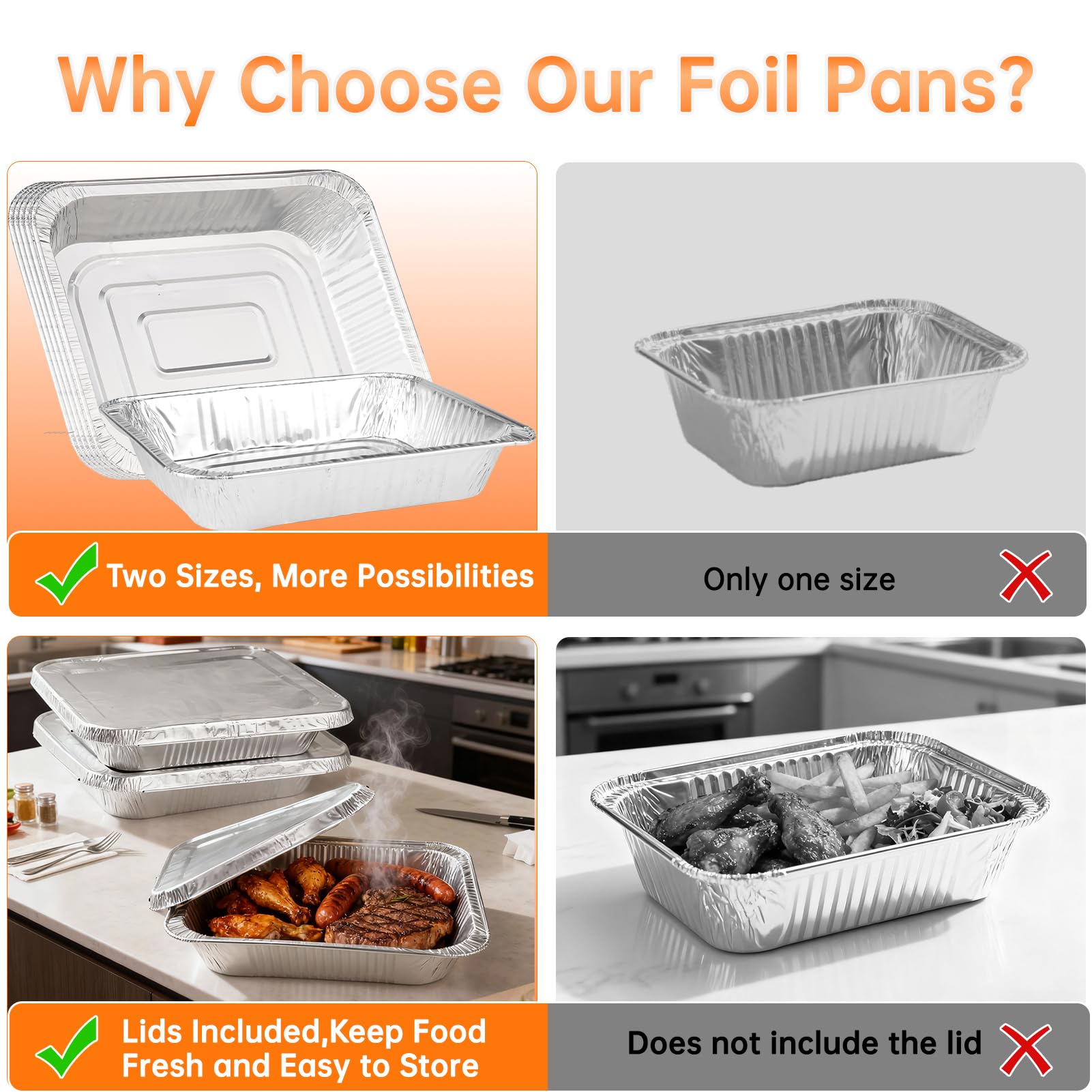 WEPSEN 20 medium pans 8.5x6 with covers for convenient meal prep