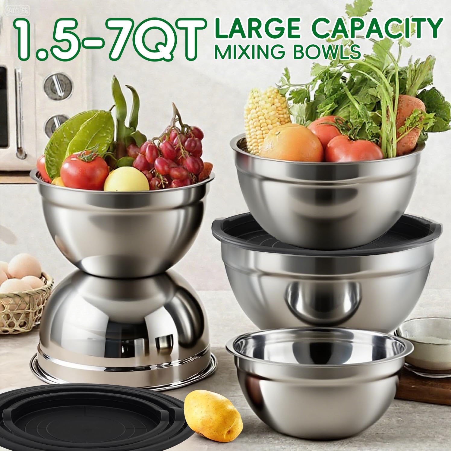 WEPSEN mixing bowls 3qt with lids for marinating and mixing