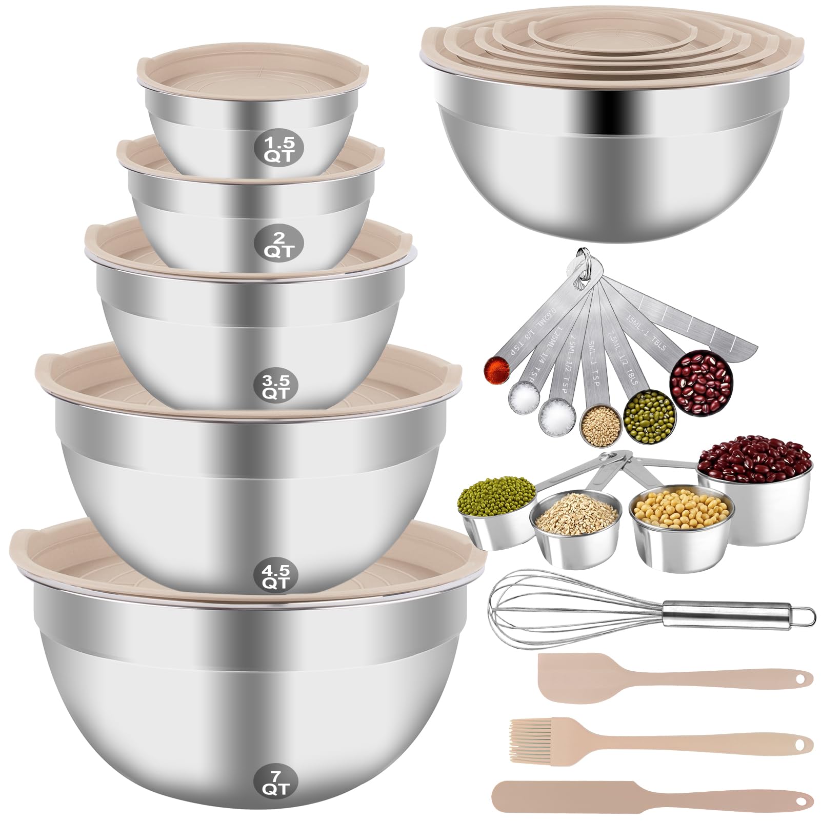 WEPSEN mixing bowls set with seven-quart capacity and airtight lids for versatile prep