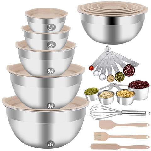 WEPSEN mixing bowls set with seven-quart capacity and airtight lids for versatile prep