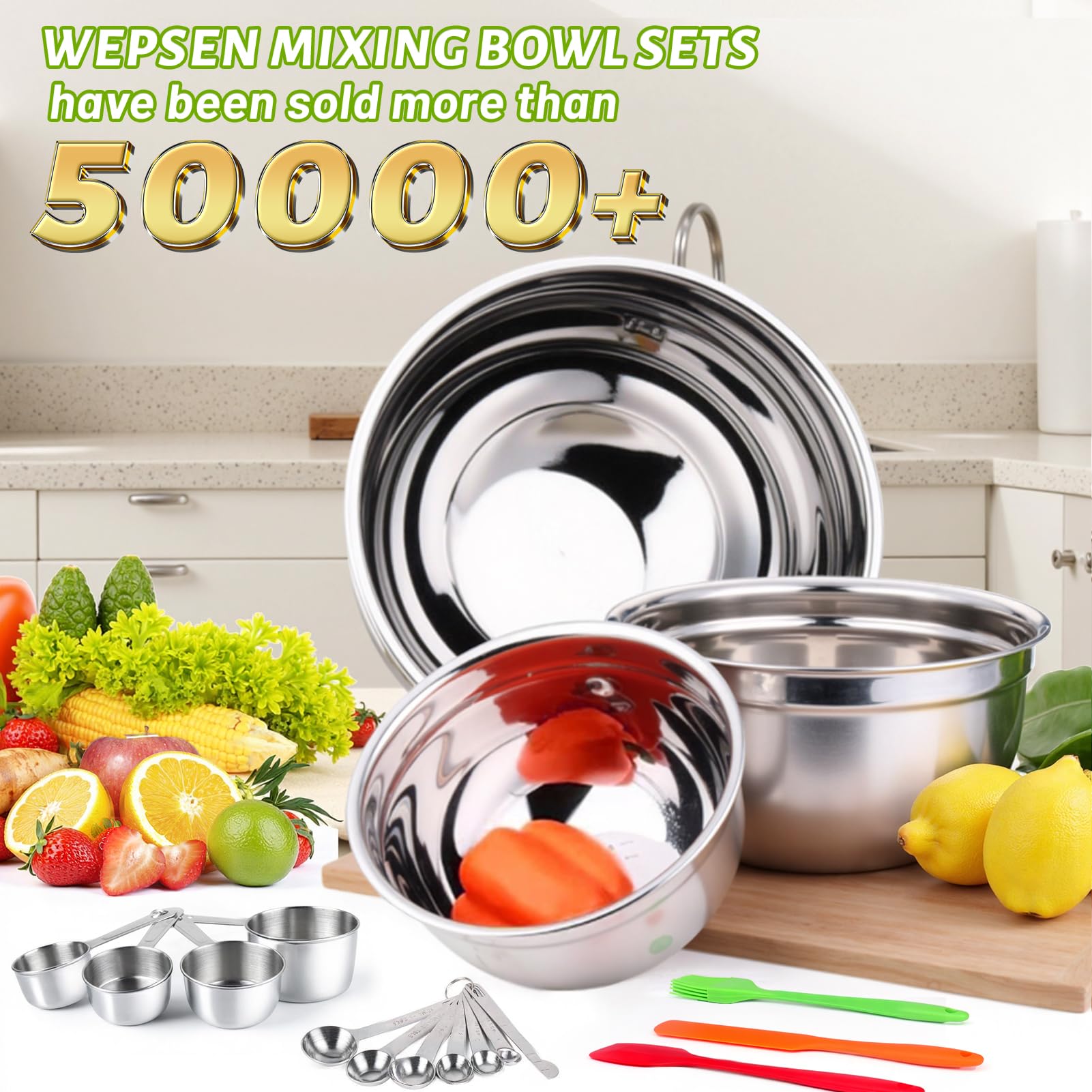 WEPSEN nesting stainless steel bowls save space during meal prep.