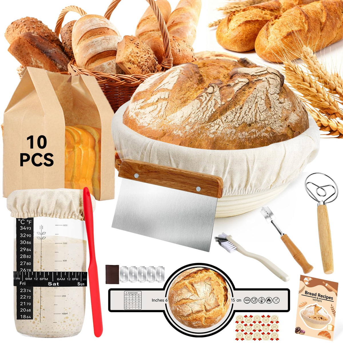 WEPSEN glass 800ml sourdough jar with time display for fermentation tracking.