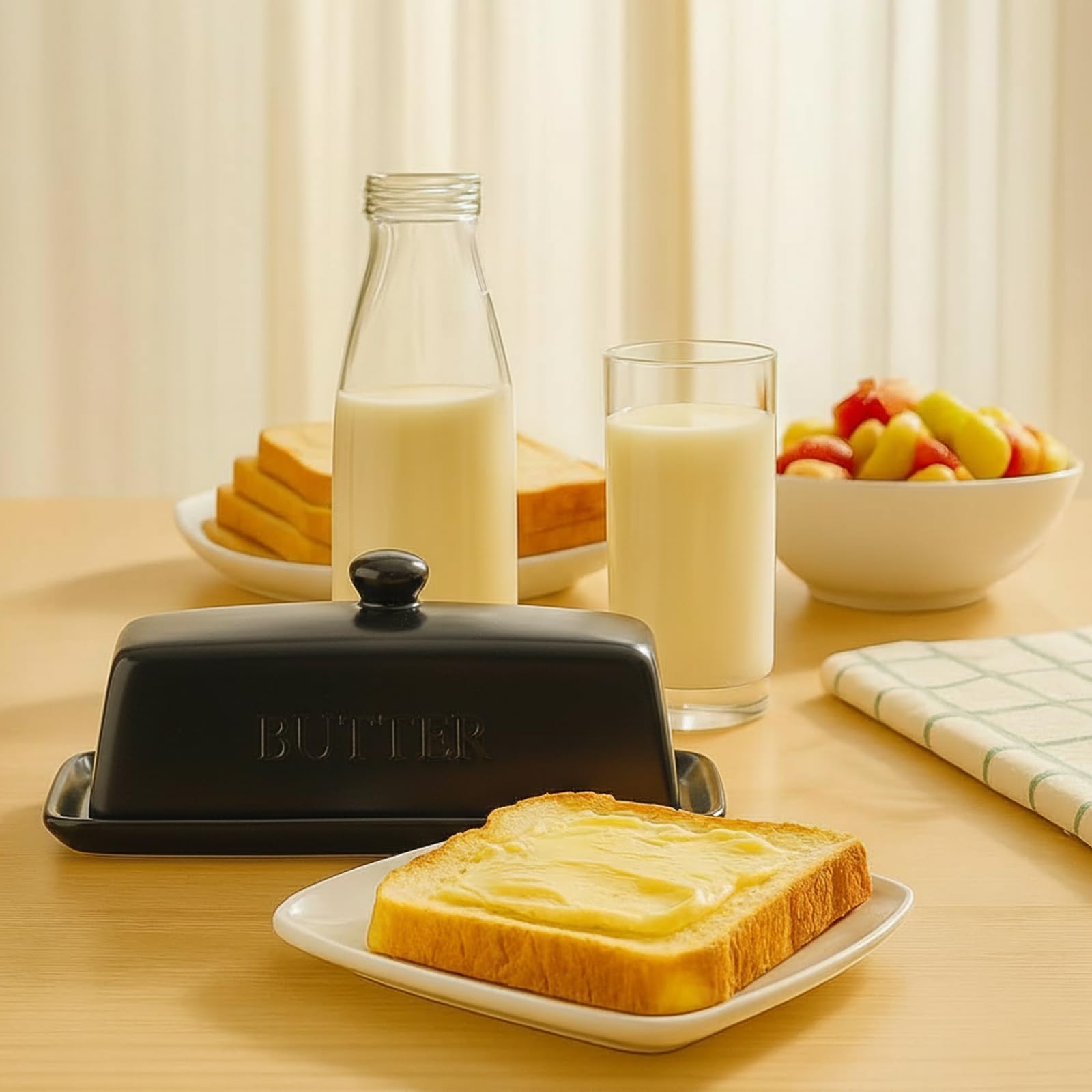 WERTIOO butter dish black glaze complements a modern kitchen look
