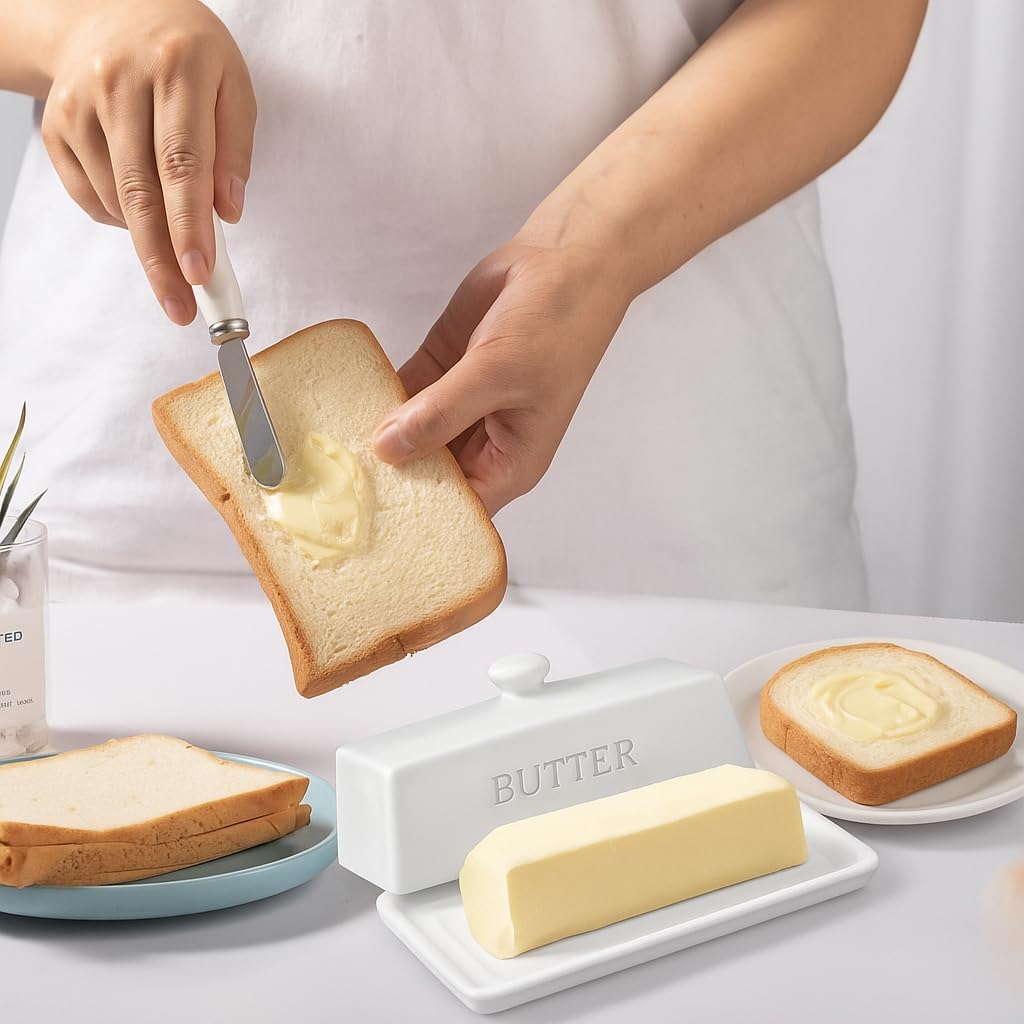 WERTIOO Butter Dish with Lid close up ceramic glaze resists stains