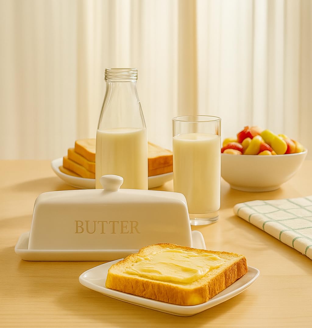 WERTIOO Butter Dish with Lid side view anti slip design in action