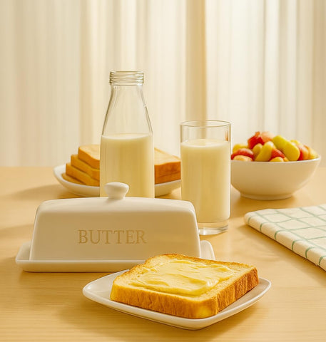 WERTIOO Butter Dish with Lid side view anti slip design in action