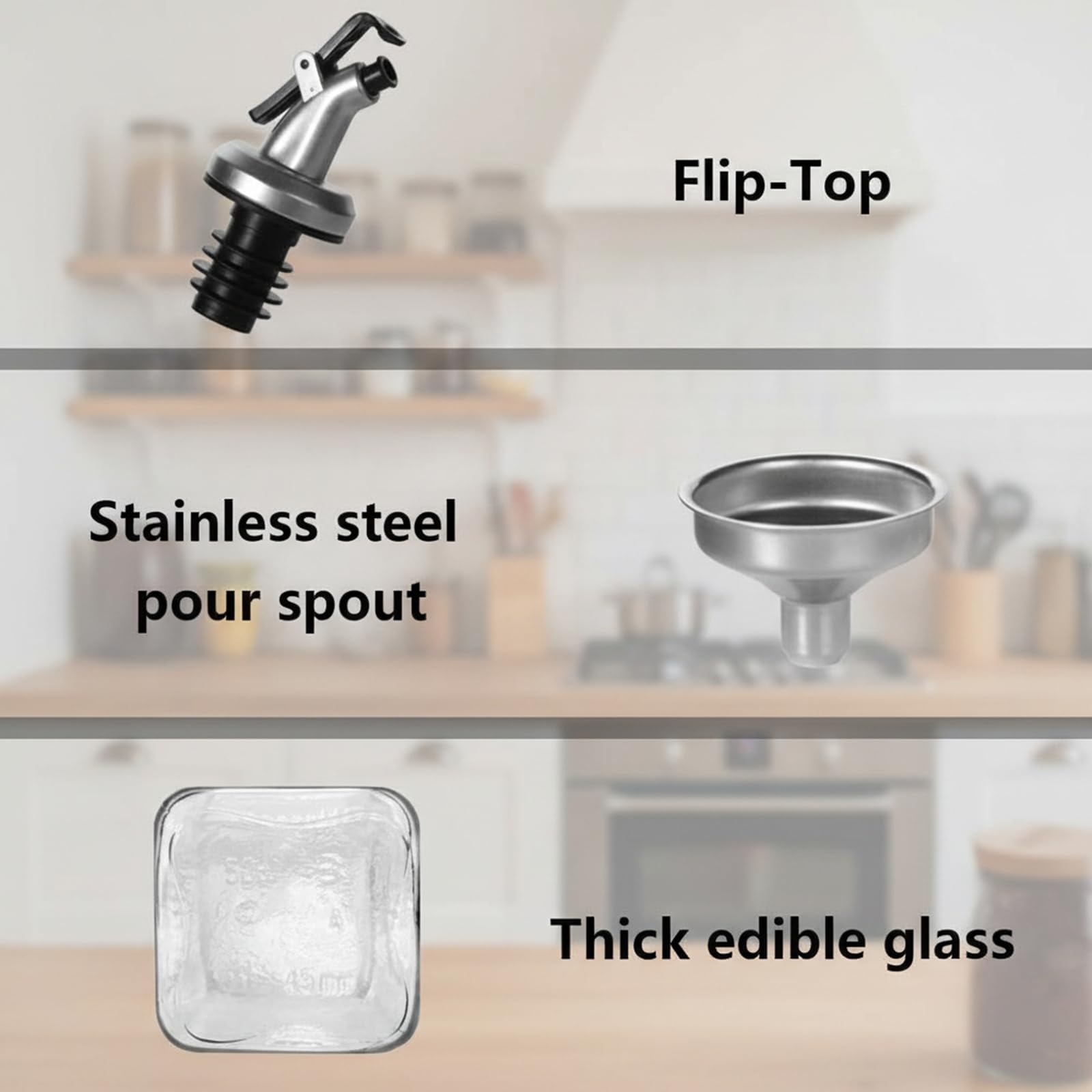 WERTIOO glass oil dispenser close-up showing premium clear glass