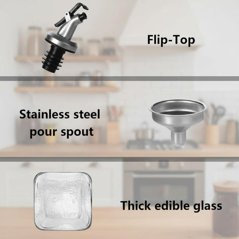 WERTIOO glass oil dispenser close-up showing premium clear glass