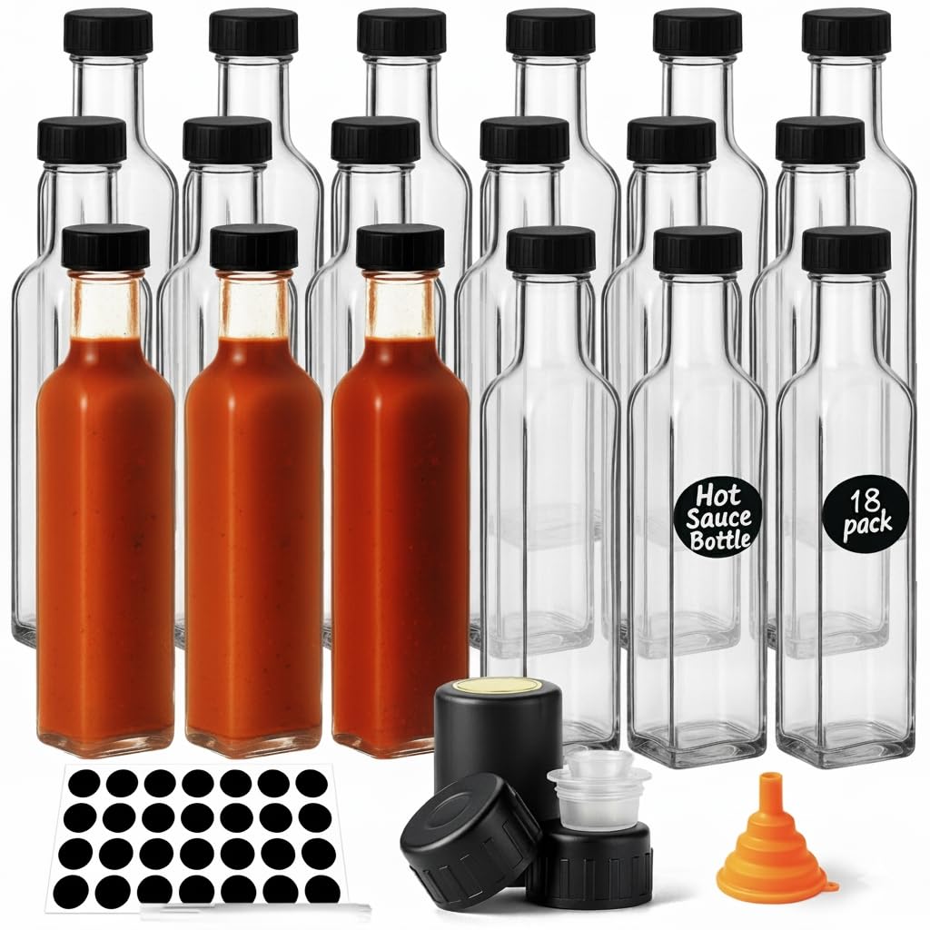 WERTIOO 8.5oz square glass bottle with cap for clear visibility and labeling