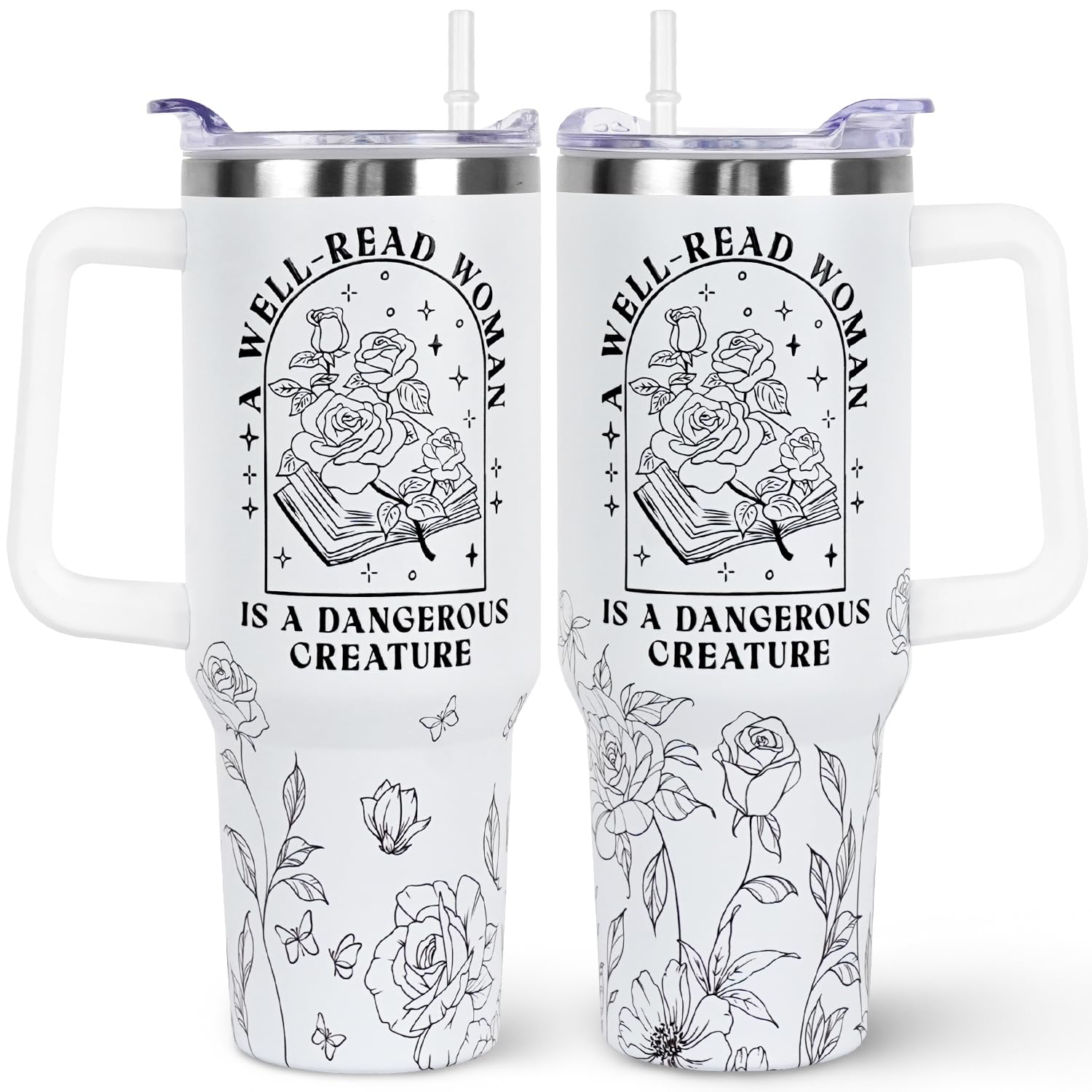 wesncdch book lovers 40oz tumbler with handle and straw lid keeps drinks at temp