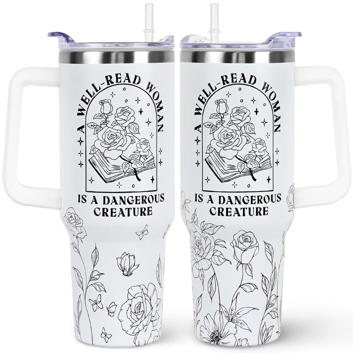 wesncdch book lovers 40oz tumbler with handle and straw lid keeps drinks at temp