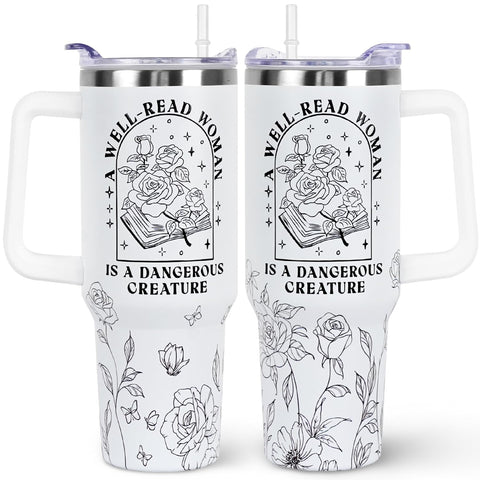 wesncdch book lovers 40oz tumbler with handle and straw lid keeps drinks at temp