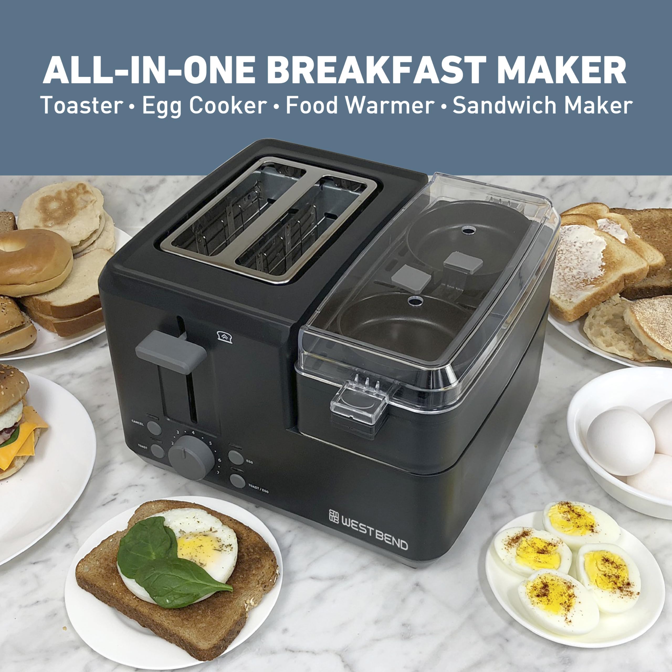 West Bend breakfast station poaching-trays ideal for egg poaching with breakfast sandwiches.