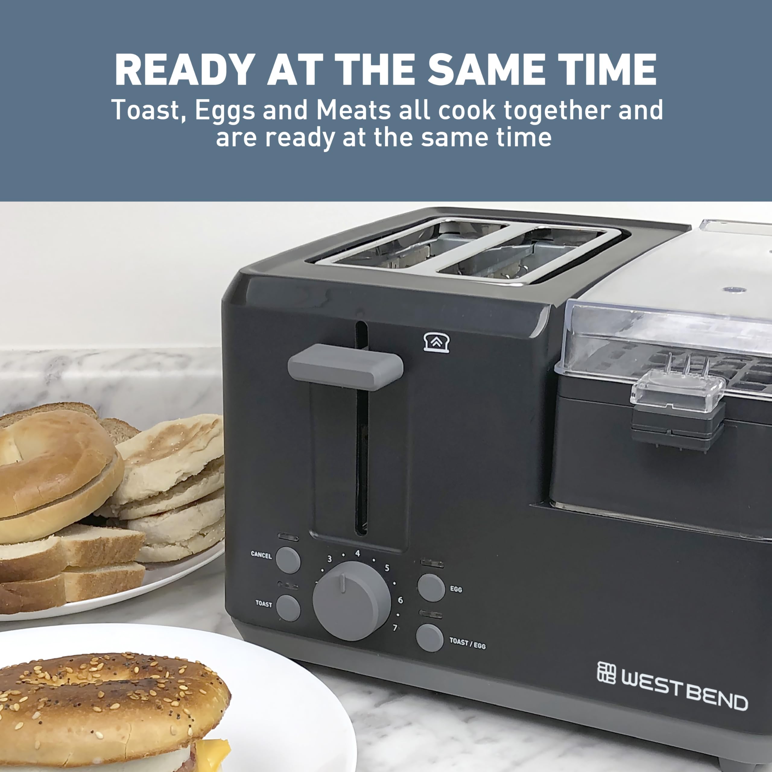 West Bend breakfast station two-slice-toaster delivers even browning.