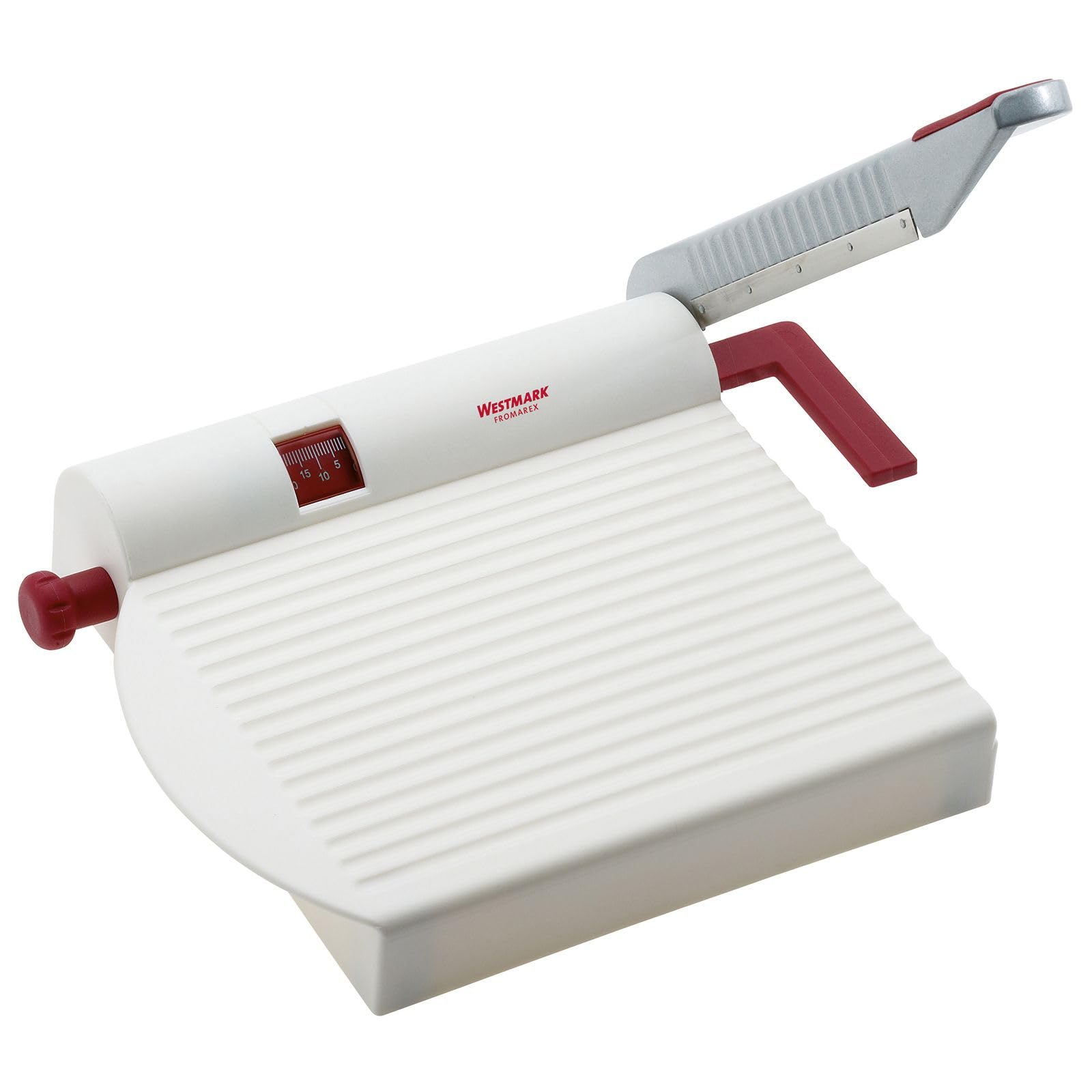Westmark cheese slicer with board demonstrates precise cuts for even cheese slices