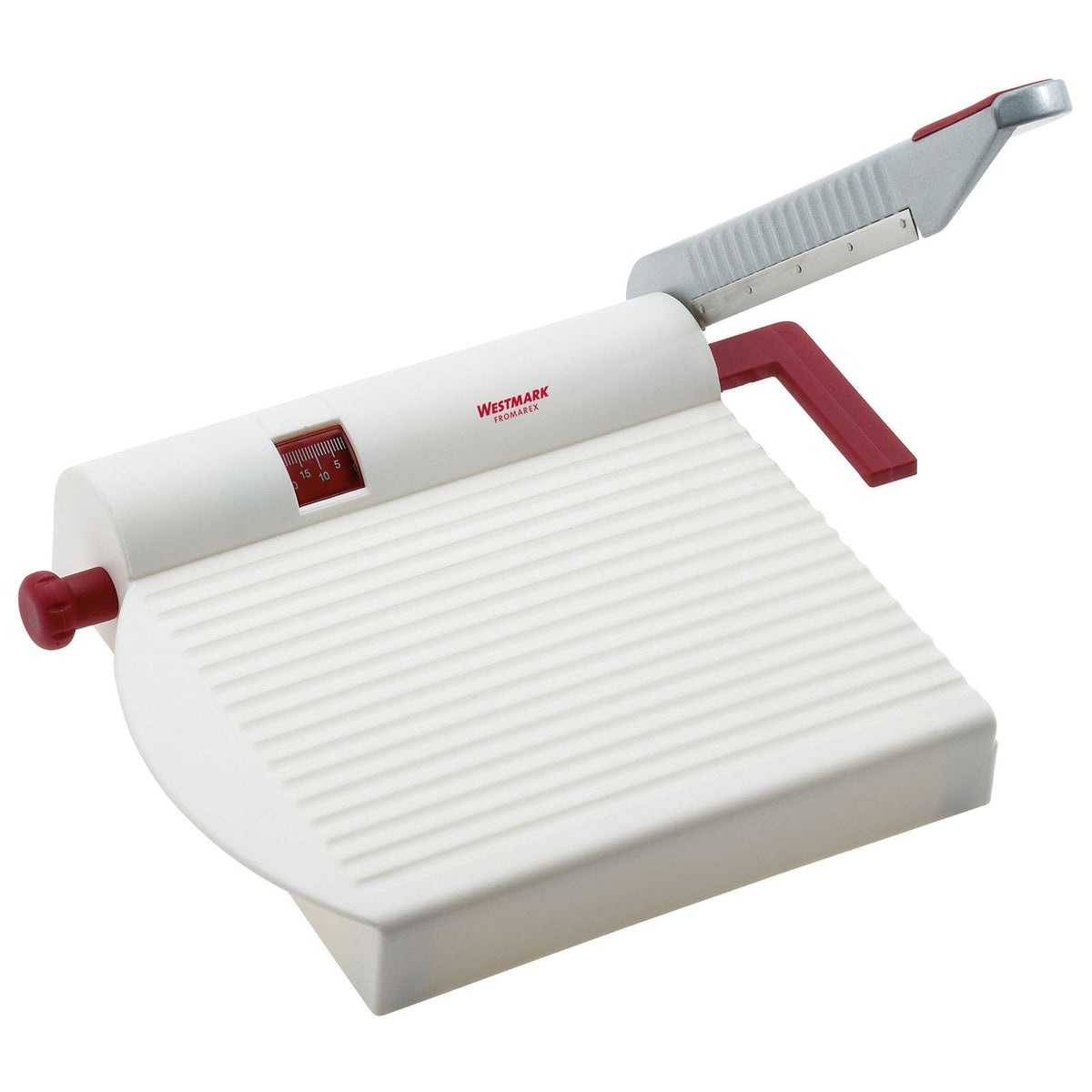 Westmark cheese slicer with board demonstrates precise cuts for even cheese slices