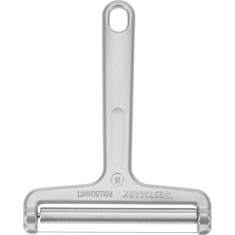 Westmark cheese slicer ergonomic cast aluminum handle for comfortable use.