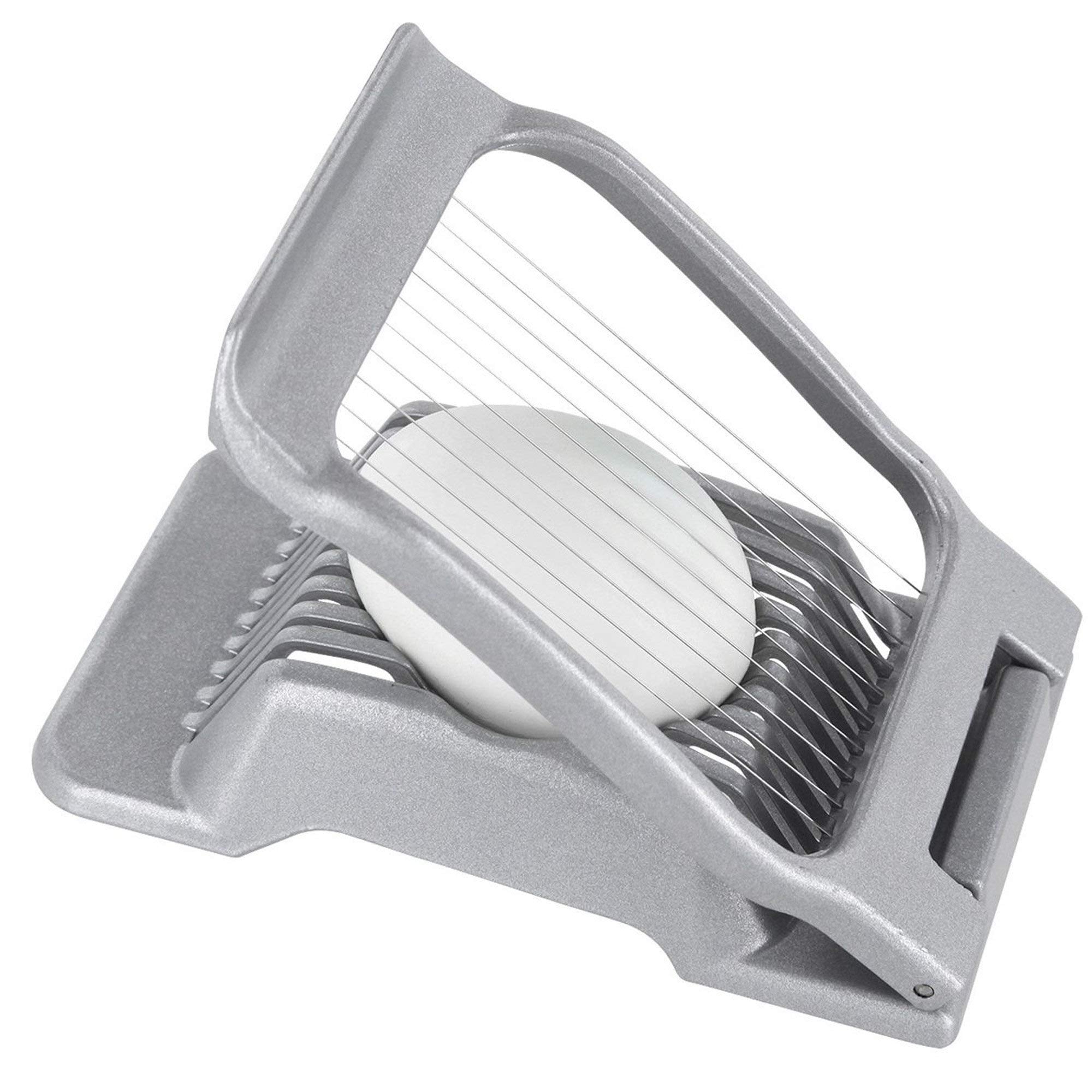 Westmark egg slicer base and handle highlighting ergonomic design for stable cutting