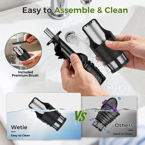 WetIE juicer easy-clean design with brush for thorough cleaning