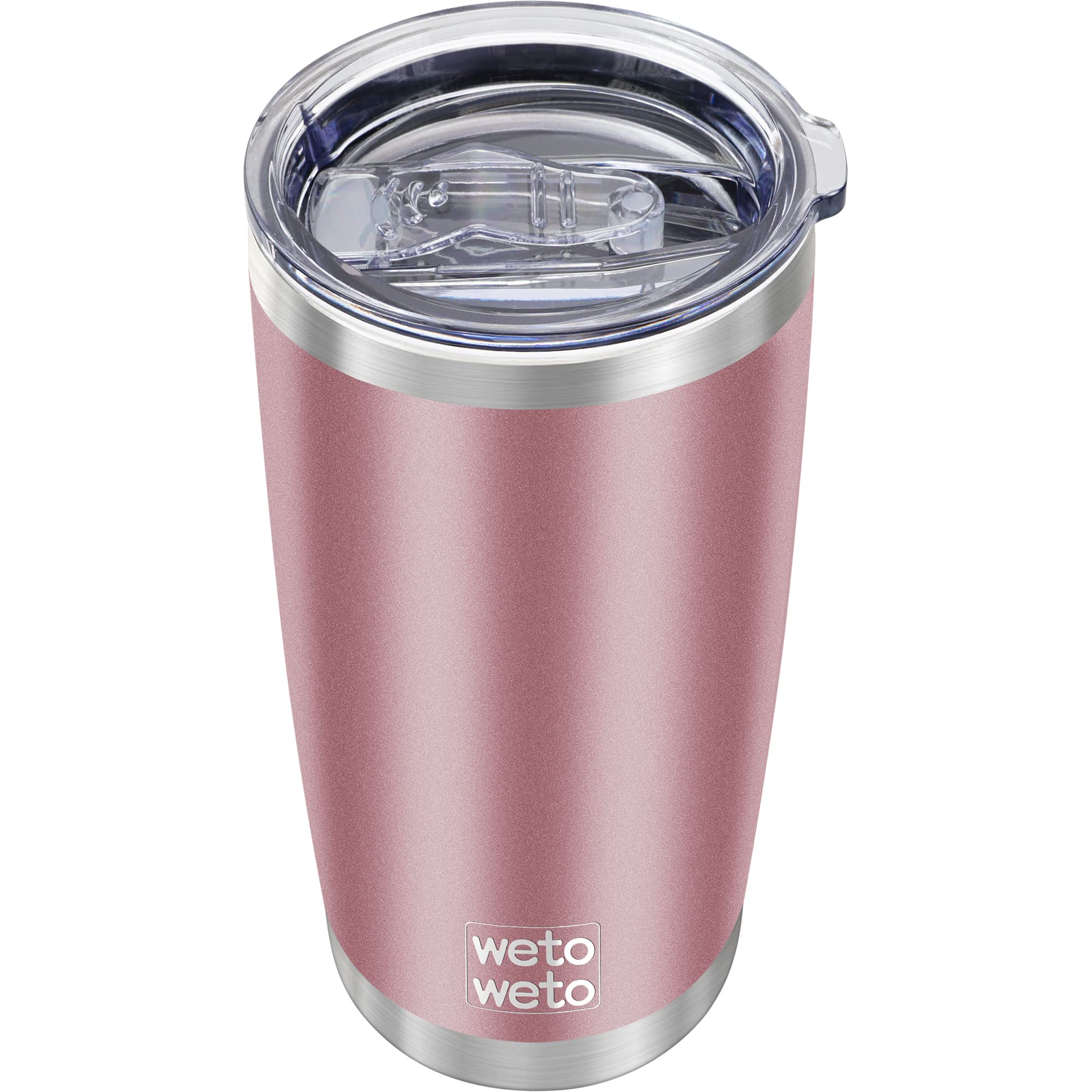 Wetoweto 20oz rose gold powder-coated tumbler, stylish daily companion for hot or cold drinks.